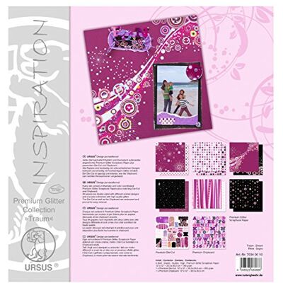 URSUS - Nein Premium Glitter Collection, Sogno, Circa 30,5 x 30,5 cm, 6 Fogli di Carta, 1 Die-Cut e 1 chipboard, Colore, URSUS - Nein Premium Glitter Collection, Sogno, Circa 30,5 x 30,5 cm, 6 Fogli di Carta, 1 Die-Cut e 1 chipboard, Colore,