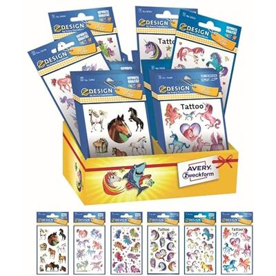 Avery assortimento su espositore di 60 stickers adesivi, decorativi con unicorni, 6 fantasie, 60 pezzi totali Avery assortimento su espositore di 60 stickers adesivi, decorativi con unicorni, 6 fantasie, 60 pezzi totali