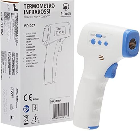 Atlantis Termometro infrarossi MDI907 Frontale senza contatto Temperatura corporea 32°C a 42,9°C Dispositivo Certificato CE 0123 Registrato Ministero Salute Display LCD Temperatura oggetti