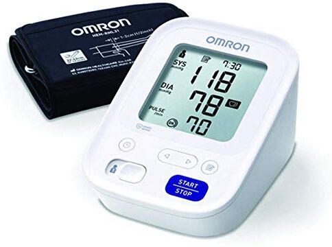 Omron M3 Hem-754-E Misuratore di Pressione da Braccio, con Bracciale Easy 22-42 Cm, Tecnologia Intellisense, Clinicamente Validato, Pressione e Battito, 4 Batterie AA Custo, Bianco