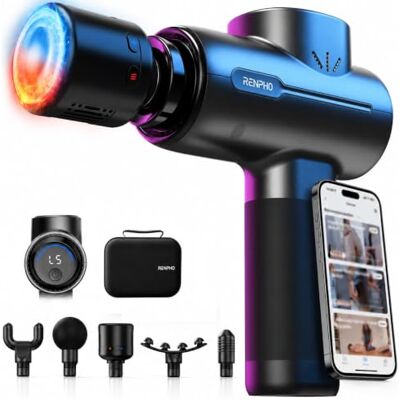 RENPHO Active+ Thermacool Pistola per Massaggio con caldo e freddo, Pistola per Massaggio con App e 5 Testine per Massaggio, Pistola per Massaggio Portatile Elettrica a Percussione RENPHO Active+ Thermacool Pistola per Massaggio con caldo e freddo, Pistola per Massaggio con App e 5 Testine per Massaggio, Pistola per Massaggio Portatile Elettrica a Percussione