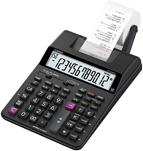 Casio Hr-150Rce Calcolatrice Scrivente Portatile, A 12 Cifre, Stampa 2 Righe A Secondo, Check&Correct, Alimentatore Incluso, Nero