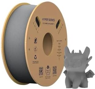 MJINA Filamento for stampante 3D Filamento PLA 3D 1,75 mm Hyper PLA Filamento stampante 3D ad alta velocità 30-600 mm/s Bobina da 1 kg PLA Adatto alla maggior parte delle stampanti 3D FDM (Color : Grey)