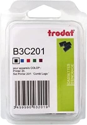 Trodat Set di 3 cassette di inchiostro nere 6/C20 ricariche compatibili con i timbri Colop Printer 20, Set Printer 20/1 "Combi Logo" Impronta vivida e nitida