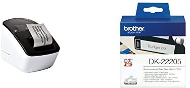 Brother QL700 Stampante per Etichette, Collegabile a PC, Rotoli DK, 93 Etichette al Minuto, Senza Wi-Fi + Rotolo DK22205 di Etichette di Carta Adesiva a Lunghezza Continua, 62 mm x 30.48 m