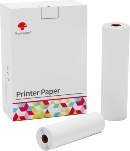 Phomemo 2 Rotoli di Carta Termica a Secco Veloce Formato Lettera USA,Carta Termica 8,5''x11'',Compatibile con  M832，M834 Stampante e Altre Stampanti Termiche Portatili (1 Rotolo/110 Fogli)