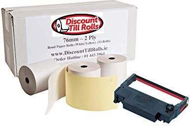 Discount Till Rolls Compatibile con Epson M-133 **Tutti i modelli** 76 mm 2 strati non termici bianco/giallo (40 rotoli), 2 strati duplicati fino a rotoli, 2 strati da cucina rotoli di stampante