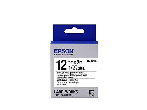 Epson Nastro fondo Opaco Bianco per testo Nero, consente scrittura a mano 12/9 LK-4WBB