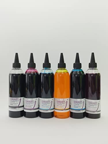 ink-j ricarica smart inchiostro dye indelebile per tutte le stampanti canon e serie g tank, 6 flaconi da 250 ml. bk-m-c-y-pm-pc non sbiadisce per foto e documenti, non secca le testine