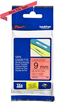 Brother TZE421 Nastro Laminato, 9 mm, Nero/Rosso