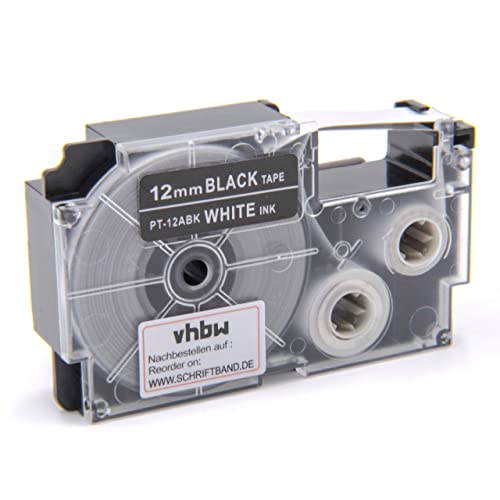 vhbw cassetta nastro compatibile con Casio KL-130, KL-200, KL-2000, KL-120, KL-100E, KL-1500, CW-L300 etichettatrice 12mm bianco su nero