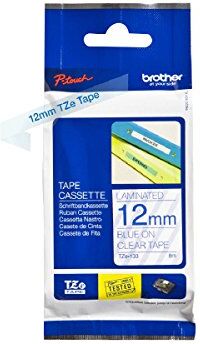 Brother TZE133 Nastro Laminato, 12 mm, Blu/Trasparente