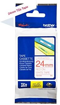 Brother TZE-252 Nastro Laminato, 24 mm, Rosso/Bianco