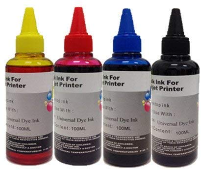 INKJET KIT Ricarica cartucce 4 x 100ml universale inchiostro colori per Brother, Canon, Epson, HP, LEXMARK, XEROX, DELL.