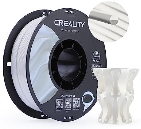 Creality PLA Filamento a Stampante 3D Printer Silk Shiny PLA Filament 1.75mm +/-0.02mm, 3D Printing Filament 1KG/2.2lb (Bianco)