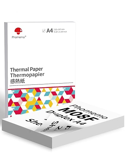 Phomemo M08F Carta termica Duplex compatibile con stampanti  M08F M832, Q302,M834, PJ762/PJ763MFi, MT800/MT800Q e altre stampanti termiche A4, 210 x 297 mm, 200 fogli