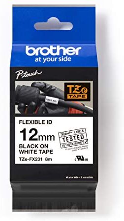 Brother Nastro Laminato Flessibile, 12 mm, Nero/Bianco