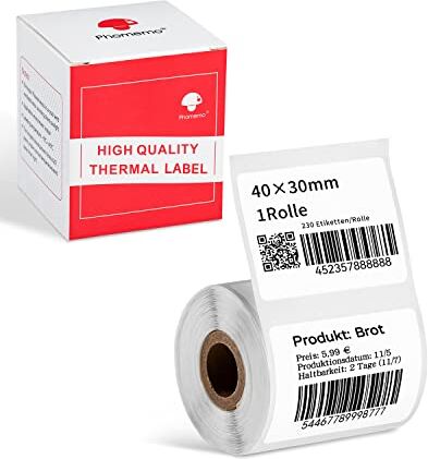 Phomemo M120/M220 /M110/M200 Etichette per stampanti, etichetta multiuso autoadesiva quadrata, carta termica 40x30mm, 230Etichette/rotolo