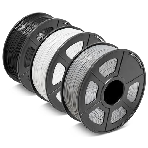 SUNLU Filamento  ABS 1.75mm, Filamento Stampante 3D Resistente ad Alta Resistenza, Precisione Dimensionale +/- 0.02mm, Filamenti ABS Forti, Nero+bianco+grigio 3KG