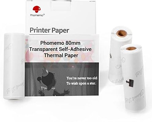 Phomemo Carta trasparente da 80 mm, compatibile con stampanti tascabili M03/M03AS/M04S/M04AS, 3 rotoli di carta autoadesiva termica trasparente, 80 mm x 3,5 m, 3 rotoli