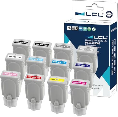 LCL Cartucce d'inchiostro Compatibile PFI-1000 Pigmento(12 Pack MBK PBK C M Y R GY K PGY PC PM CO) Sostituzione per Canon imagePROGRAF PRO-1000