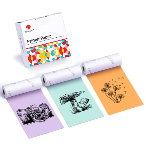 Phomemo Carta per stampante a colori da 80 mm per mini stampante M03, M03AS, M04S, M04AS 3 rotoli di carta adesiva termica a colori autoadesiva, 80 mm x 3,5 m, Viola/Verde/Arancione