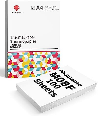 Phomemo Carta Termica  Compatibile Per  M08F M832, Q302, M834, PJ762/PJ763MFi, MT800/MT800Q e Altre Stampanti Termica A4, Carta Per Stampante M08F, 210 x 297 mm, 100 fogli