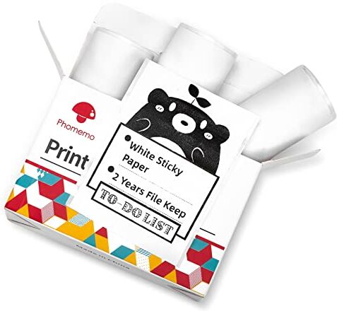 Phomemo T02/M02X/M02L Carta Adesiva 3 Rotoli di Carta Autoadesiva per Stampante Termica, 53 mm x 3,5 m, 2 Anni di Conservazione, Nero su Bianco per  T02/M02X/M02L Pocket Printer