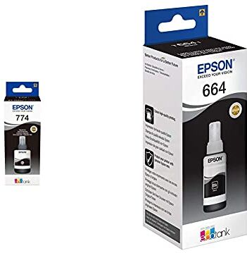 Epson Serie 774 Ecotank, Flacone Di Inchiostro A Pigmenti, 140 Ml, Nero & Serie 664 Ecotank, Flaconi Di Inchiostro Dye A 4 Colori, 70 Ml, Nero