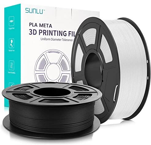 SUNLU Meta PLA Filamento 1.75mm, Neatly Wound PLA Meta Filamento, Durezza, Migliore Liquidità, Stampa Veloce per Stampante 3D, Precisione Dimensionale +/- 0.02 mm, 2KG (4.4lbs), Nero+Bianco