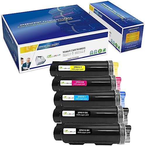 GREENPRINT 5 Confezioni Cartucce Toner Compatibili 6510 6515 【Resa Extra Alto】 5500 Pagine BK 4300 Pagine C M Y per Xerox 6510n 6510dn 6510dni 6510dnm 6515n 6515dn 6515dni 6515dnm -L'imballaggio può variare