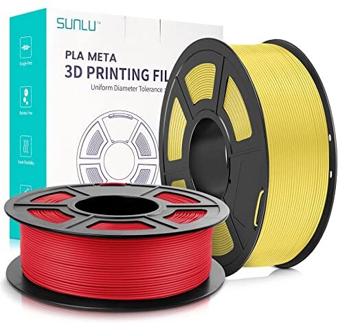 SUNLU Meta PLA Filamento 1.75mm, Neatly Wound PLA Meta Filamento, Durezza, Migliore Liquidità, Stampa Veloce per Stampante 3D, Precisione Dimensionale +/- 0.02 mm, 2KG (4.4lbs), Rosso+Giallo