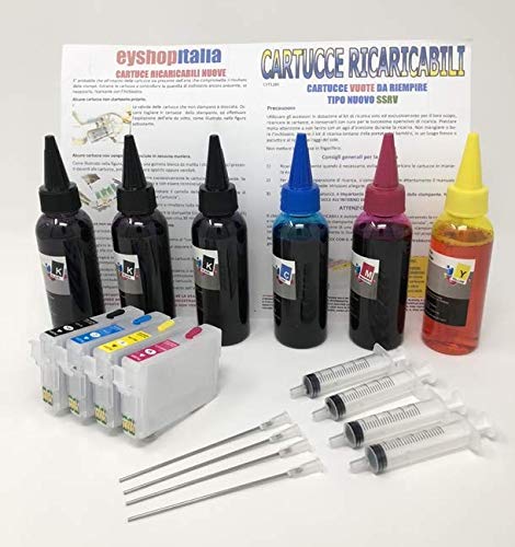 INKJET ORIGINALE SSRV CARTUCCE RICARICABILI PER STAMPANTE EPSN EXPRESSION HOME XP-342 XP-345 XP-355 XP-432 AUTO RESET A.R.C. VUOTE + 600 ML INCHIOSTRO ORIGINALI INKJET