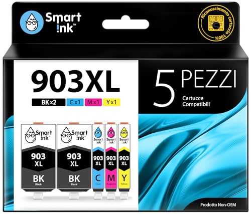 Smart Ink Compatibile Cartuccia d'inchiostro In sostituzione di 903XL 903 XL (2 BK XL & /C/M/Y XL 5 Combo Pack) con tecnologia chip avanzata per la ricarica delle OfficeJet 6950 6960 6970