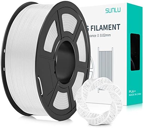 SUNLU Filamento PLA+ 1.75 mm per Stampante 3D e Penne 3D, Filamento PLA Plus 1KG,Neatly Wound, Precisione di Tolleranza del Filamento +/- 0.02 mm (Bianco)