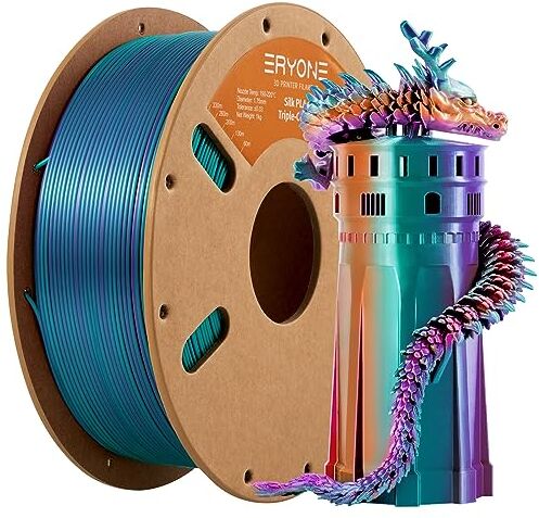 ERYONE Filamento PLA Silk Tricolore 1,75 mm, Filamento stampante 3D FDM 1 kg (2,2 libbre), Precisione dimensionale +/- 0,03 mm (Purple & Teal & Burnt Orange)