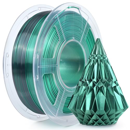 SUNLU Silk PLA Plus Filamento per stampante 3D, filamento PLA+ lucido a doppio colore da 1.75mm, 360° svela vari colori, precisione dimensionale +/- 0.02mm, bobina da 1kg (2.2 libbre), Seta Nero Verde