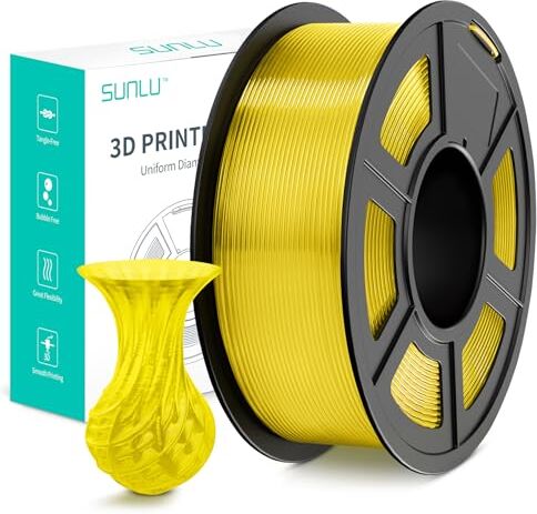 SUNLU Filamento per stampante 3D  PLA+, filamento 3D PLA PLUS con robustezza migliorata compatibile con stampanti 3D, precisione dimensionale +/- 0,02mm, bobina da 1kg (2,2 LBS), giallo trasparente