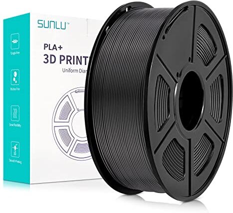 SUNLU Filamento PLA+ 1.75mm 1KG, Neatly Wound, Filamento per Stampante 3D PLA Plus, Filamento PLA Plus Resistente, Precisione Dimensionale +/- 0.02mm, Bobina da 1kg (2.2 Libbre) Nero