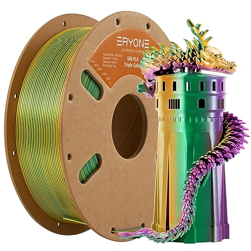 ERYONE Filamento PLA Silk Tricolore 1,75 mm, Filamento stampante 3D FDM 1 kg (2,2 libbre), Precisione dimensionale +/- 0,03 mm (Dark Green & Purple & Yellow)
