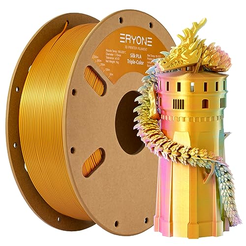 ERYONE Filamento PLA Silk Tricolore 1,75 mm, Filamento stampante 3D FDM 1 kg (2,2 libbre), Precisione dimensionale +/- 0,03 mm (Emerald Green & Orange & Gold)