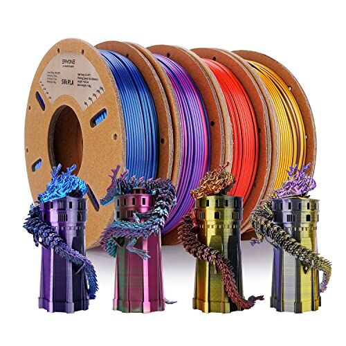 ERYONE Tri Color Silk Filamento PLA 1,75 mm, Filamento 3D Printer PLA +/-0,03 mm, 4 x 250 g, Colore: Rosso/Oro/Nero, Oro/Viola/Nero, Blu/Viola/Nero, Rosso/Blu/Verde