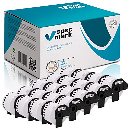 specmark 20 rotoli di etichette singole compatibili con Brother DK-N55224 54mm x 30,48m per tutte le stampanti di etichette QL QL-570 QL-700 QL-800
