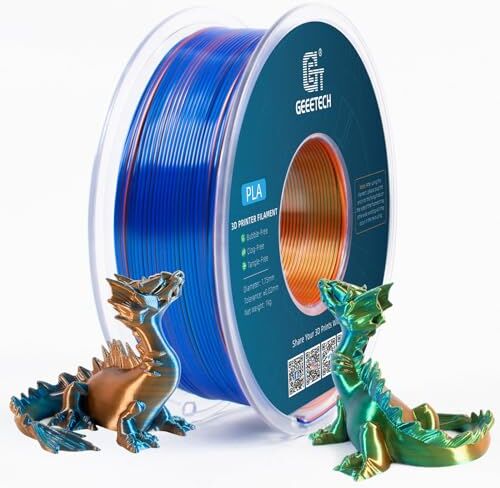 GEEETECH Tricolor Silk Filamento PLA 1,75 mm, filamento per stampante 3D, 1 KG/bobina, arancione seta, blu e verde