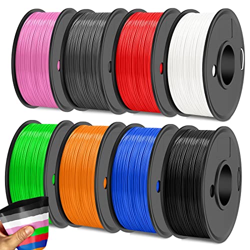 SUNLU TPU Filamento Bundle Multicolor, Flessibile 1.75mm Stampante 3D, 0.25kg/Bobina,8 Pacchetto Totale 2KG,Nero+bianco+grigio+rosa+blu+rosso+verde+arancio