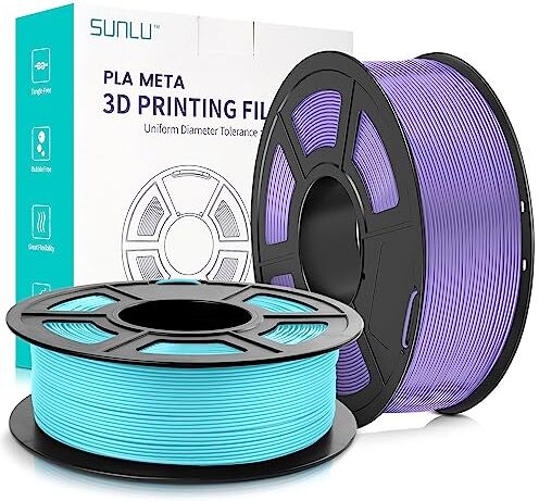 SUNLU Meta PLA Filamento 1.75mm, Neatly Wound PLA Meta Filamento, Durezza, Migliore Liquidità, Stampa Veloce per Stampante 3D, Precisione Dimensionale +/- 0.02 mm, 2KG (4.4lb), Blu Ghiaccio+Viola Taro