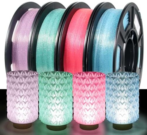 IEMAI PLA Filament Bundle, Glitter Sparkle Shiny Transparent 3D Printer Filament PLA, 250gx4 PLA Filament 1.75mm, Mint Green/Bright Pink/Light Blue/Light Purple