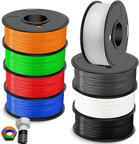 SUNLU ABS Filamento Bundle Multicolor,Forte Filamento ABS 1.75mm Stampante 3D, 230g/Bobina,8 bobina Totale 1.84KG,Resistente ad Alta Resistenza,Nero+Bianco+Grigio+Trasparente+Blu+Rosso+Verde+Arancione