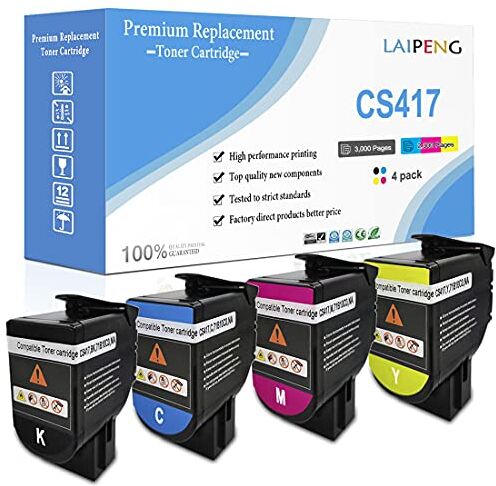 LAIPENG Cartucce Toner Compatibili a 4 Colori CS317 CX317  CX417 CS517 CX517 Volume Standard 3000 Pagine BK, 2300 Pagine CMY per Lexmark CS317dn CX317dn dn CX417de CS517de CX517de Stampante