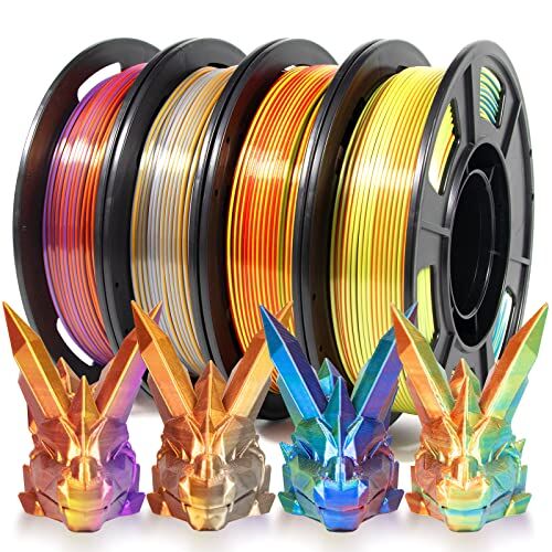 iSANMATE Triplo Colore Filamento PLA 1.75, Filamento Stampante 3D PLA Filamento Silk Arcobaleno a 3 Colori in Coestrusione Colore 250 g x 4 Bobina, 3D Printer Filament Precisione +/- 0.02 mm